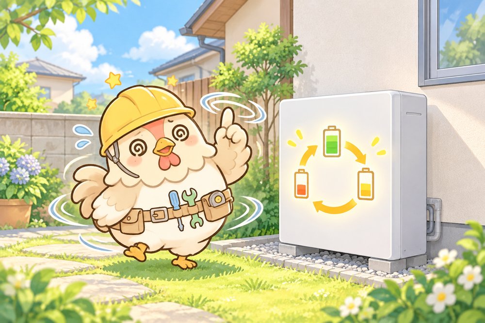 蓄電池の充放電サイクルを数えて目が回るナビ助